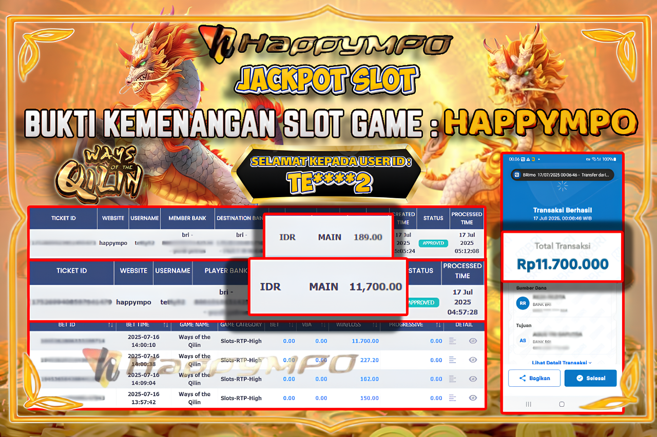 HAPPYMPO JACKPOT SLOT Ways Of The Qilin Rp.11.700.000,- LUNAS